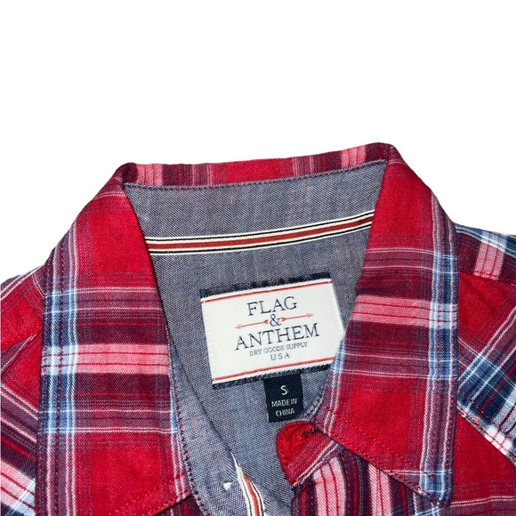 Flag & Anthem Plaid Vintage Washed Long Sleeve Button Up Shirt Men’s Size Small - Picture 3 of 3